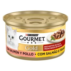 Pack 24 Gourmet Comida Húmeda Gold Bocaditos En Salsa De Salmón Y Pollo Para Gatos