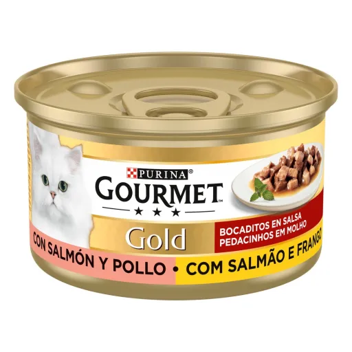 Pack 24 Gourmet Comida Húmeda Gold Bocaditos En Salsa De Salmón Y Pollo Para Gatos 3 Pack 24 Gourmet Comida Húmeda Gold Bocaditos En Salsa De Salmón Y Pollo Para Gatos