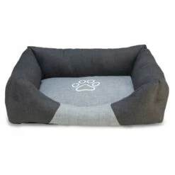 Arquivet Cama Cuadrada Negra Y Gris Con Huella Para Perros