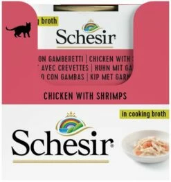 Pack 14 Schesir Comida Húmeda De Pollo Con Gambas Para Gatos -Suministros De Mascotas Ventas 2024 filetes de pollo con gambas 4 g