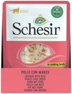 Pack 20 Schesir Comida Húmeda De Pollo Con Ternera Para Gatos -Suministros De Mascotas Ventas 2024 pollo con ternera en gelatina 3 g