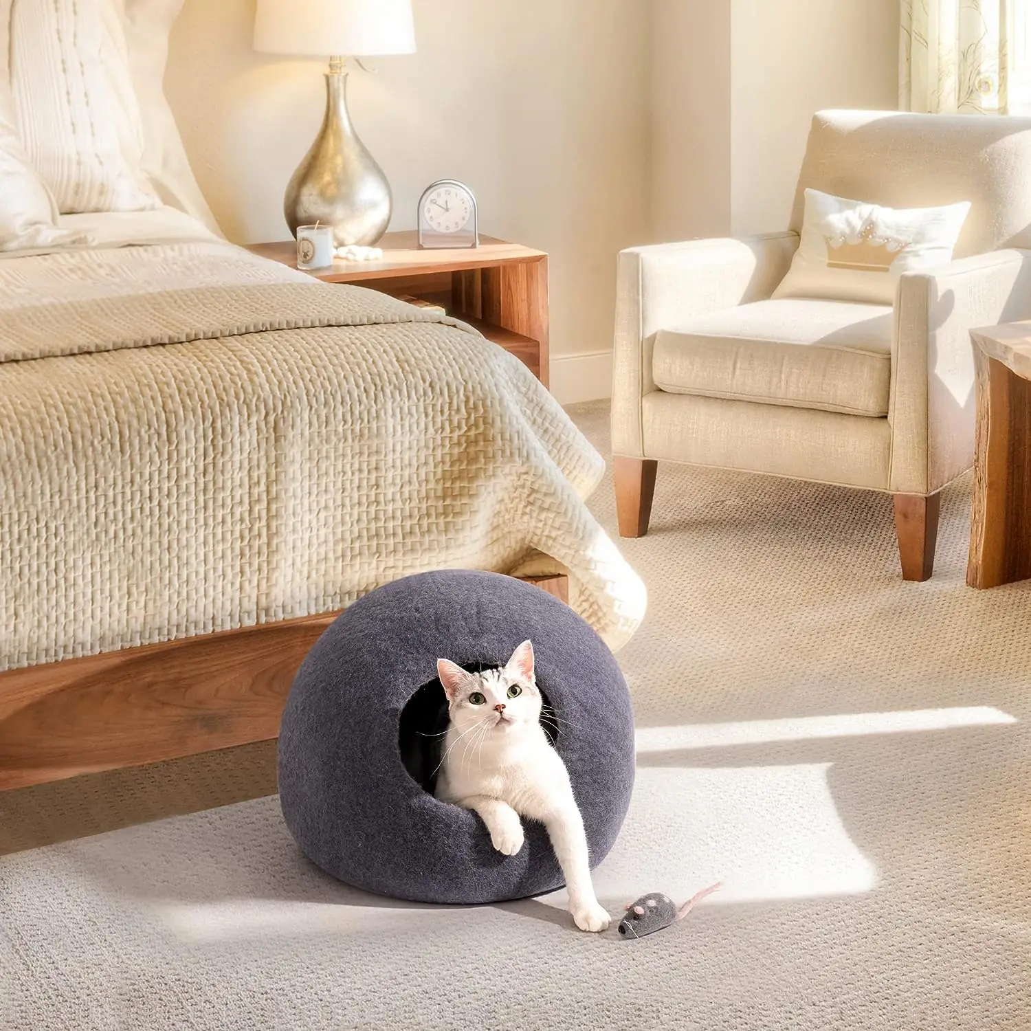 Suministros De Mascotas Ventas 2024 -Suministros De Mascotas Ventas 2024 Mewoofun cama de fieltro Premium para gatos y gatitos cueva hecha a mano 100 Merino s